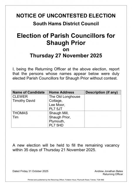 Notice of Uncontested Election
